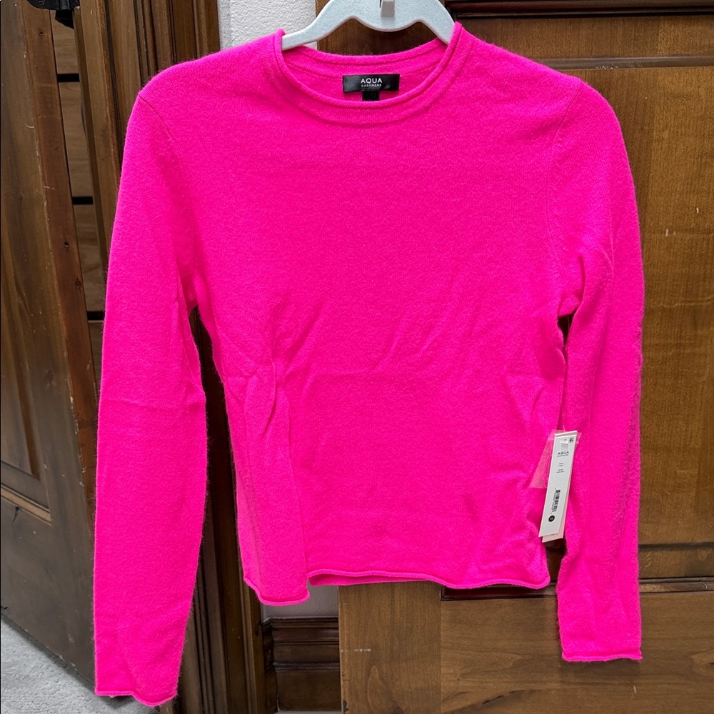 Aqua Women's Fuchsia Long Sleeve Tee 100% cashmere